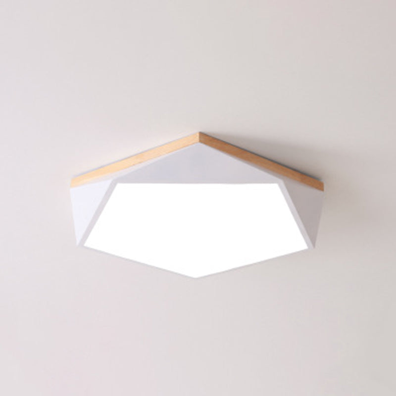 Geometric Led Ceiling Light With Wood Accent - Modern Acrylic Flush Mount For Bedroom White / 16.5