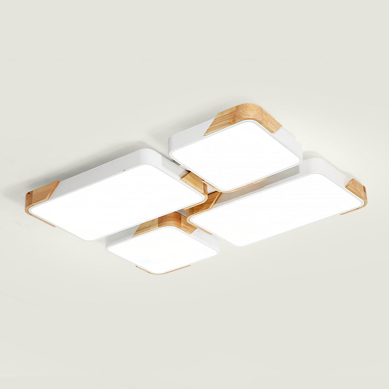 Modern Rectangle LED Flushmount Ceiling Lamp for Living Room - Metal Wood Flush Light