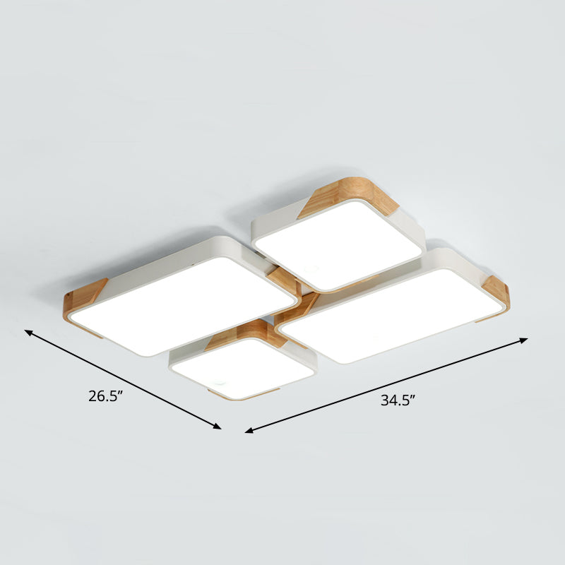 Modern Rectangle LED Flushmount Ceiling Lamp for Living Room - Metal Wood Flush Light