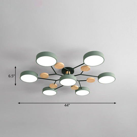 Metal Flush Nordic Led Ceiling Light With Tree Branch Design - Ideal For Bedroom 7 / Green White