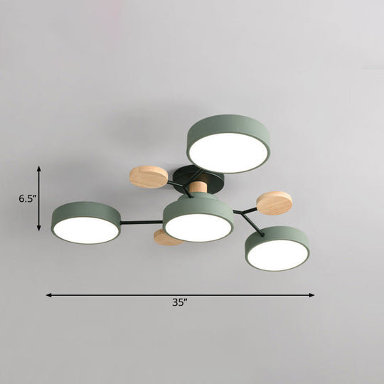 Metal Flush Nordic Led Ceiling Light With Tree Branch Design - Ideal For Bedroom 4 / Green White