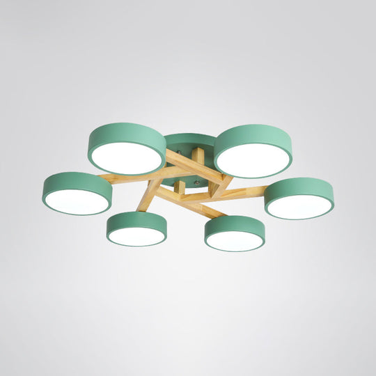 Sleek Wood Branch Led Ceiling Light With Minimalistic Acrylic Shade 6 / Green White