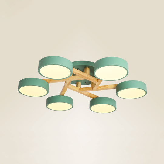 Sleek Wood Branch Led Ceiling Light With Minimalistic Acrylic Shade 6 / Green Warm