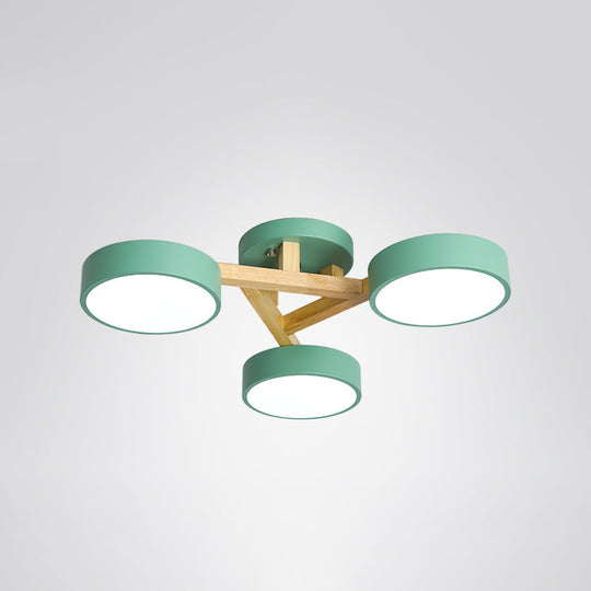 Sleek Wood Branch Led Ceiling Light With Minimalistic Acrylic Shade 3 / Green White