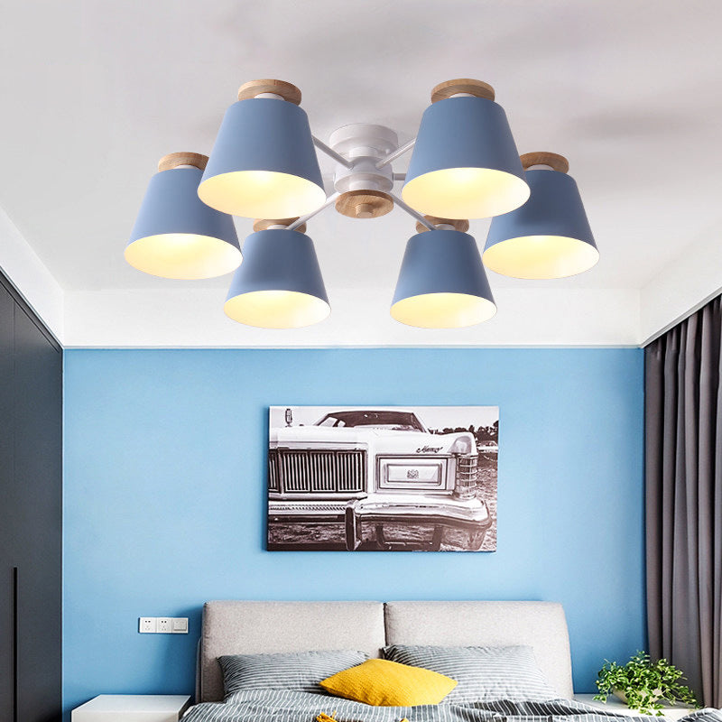 Tapered Metal Bedroom Semi Flush Chandelier - Elegant Macaron Inspired Ceiling Light Fixture