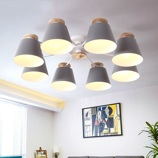 Tapered Metal Bedroom Semi Flush Chandelier - Elegant Macaron Inspired Ceiling Light Fixture