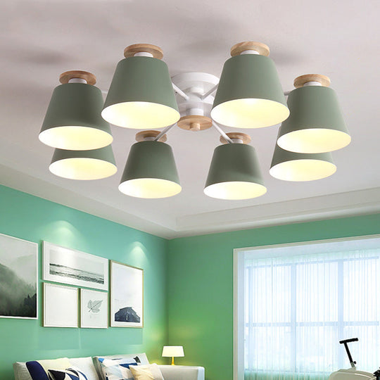 Tapered Metal Bedroom Semi Flush Chandelier - Elegant Macaron Inspired Ceiling Light Fixture