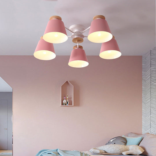 Tapered Metal Bedroom Semi Flush Chandelier - Elegant Macaron Inspired Ceiling Light Fixture