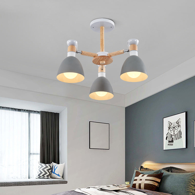 Sleek Macaron Bell Chandelier Metal Hanging Light With Wooden Rod Perfect Bedroom Lighting