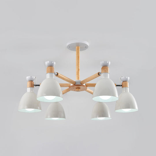 Sleek Macaron Bell Chandelier Metal Hanging Light With Wooden Rod Perfect Bedroom Lighting