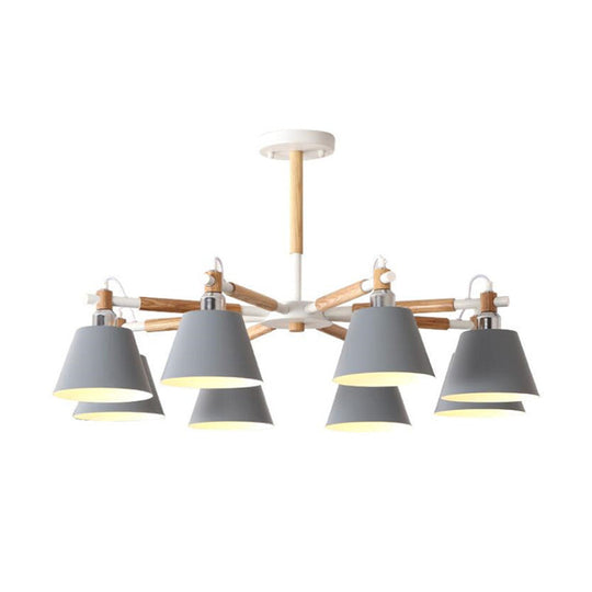 Conical Metal Pendant Lamp With Macaron Wood Design - Stylish Ceiling Chandelier Light For Living