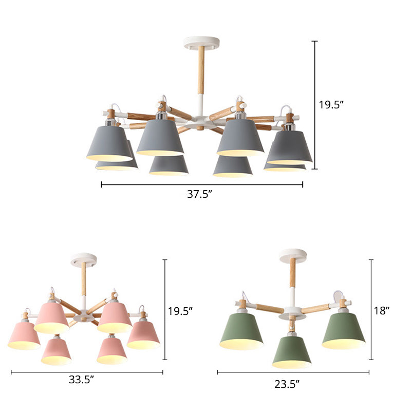 Conical Metal Pendant Lamp With Macaron Wood Design - Stylish Ceiling Chandelier Light For Living