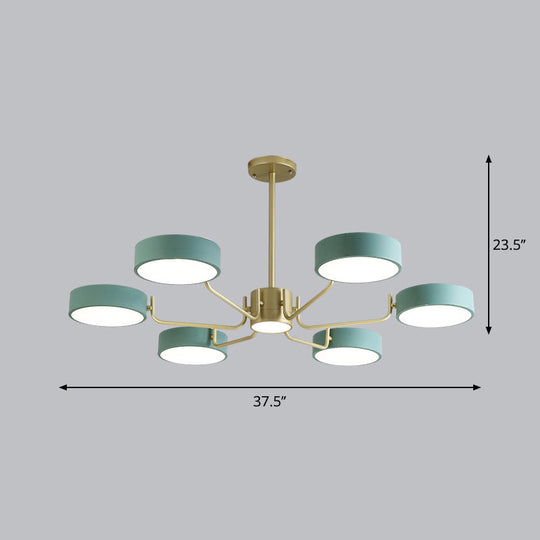 Modern Round Led Chandelier - Minimalistic Acrylic Living Room Hanging Lamp 6 / Green Third Gear