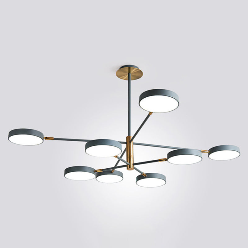 Sleek Rotatable Metal Branch Led Chandelier With Round Acrylic Shade - Modern Hanging Lamp Design