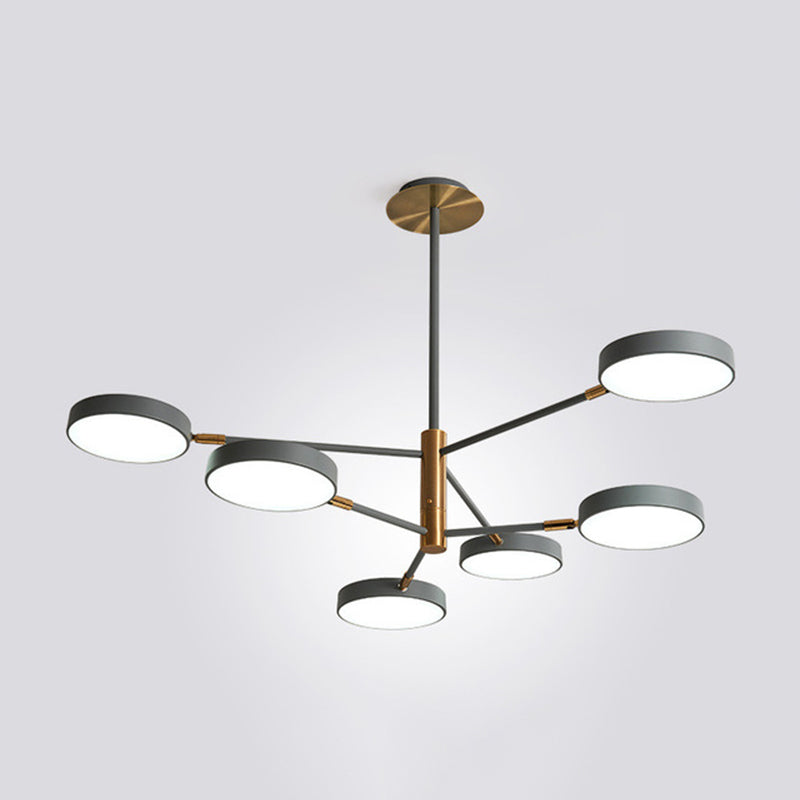 Sleek Rotatable Metal Branch Led Chandelier With Round Acrylic Shade - Modern Hanging Lamp Design 6