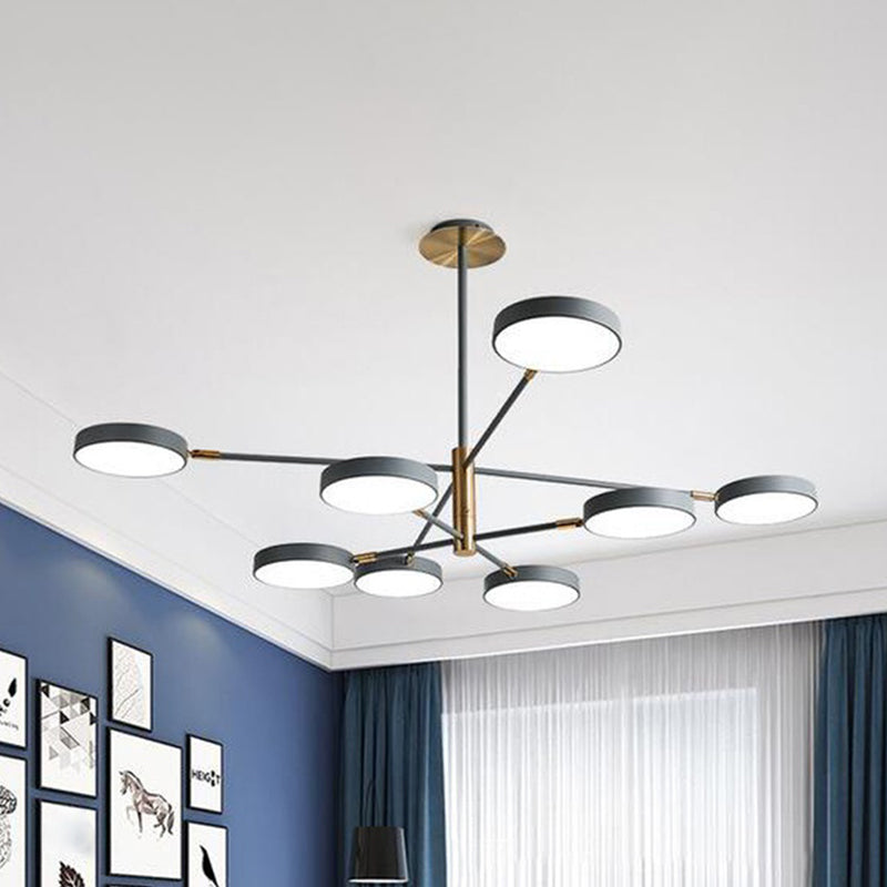 Sleek Rotatable Metal Branch Led Chandelier With Round Acrylic Shade - Modern Hanging Lamp Design