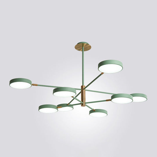 Sleek Rotatable Metal Branch Led Chandelier With Round Acrylic Shade - Modern Hanging Lamp Design