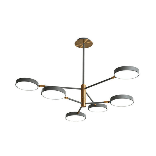 Sleek Rotatable Metal Branch Led Chandelier With Round Acrylic Shade - Modern Hanging Lamp Design