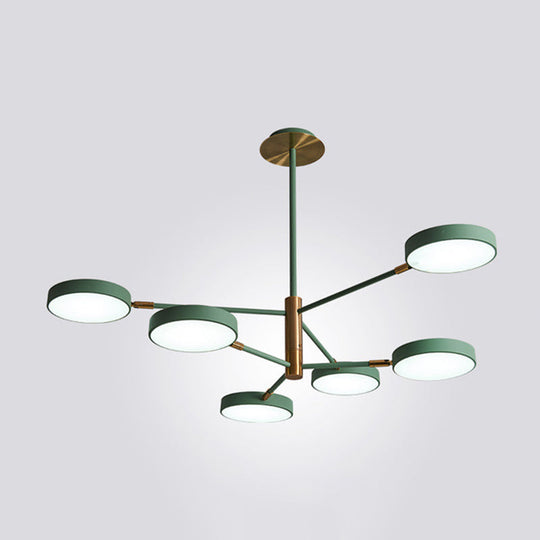 Sleek Rotatable Metal Branch Led Chandelier With Round Acrylic Shade - Modern Hanging Lamp Design