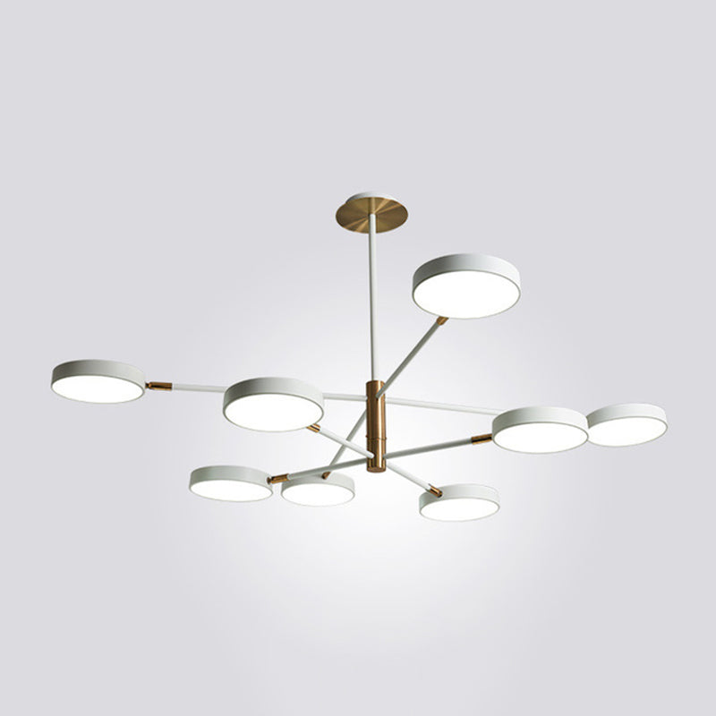 Sleek Rotatable Metal Branch Led Chandelier With Round Acrylic Shade - Modern Hanging Lamp Design