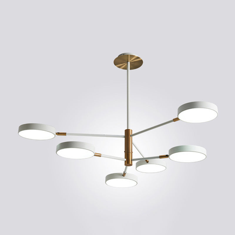 Sleek Rotatable Metal Branch Led Chandelier With Round Acrylic Shade - Modern Hanging Lamp Design 6