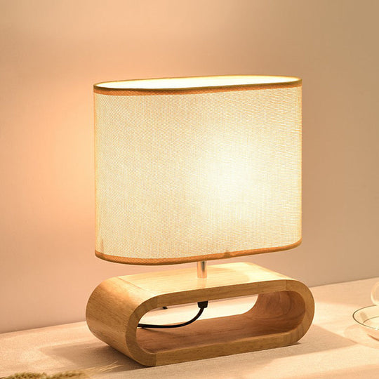 Nordic 1-Light White Table Lamp With Wood Pedestal For Bedroom / C