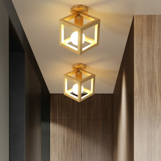 Modern Geometric Wooden Flush-Mount Ceiling Light Fixture - Small Size