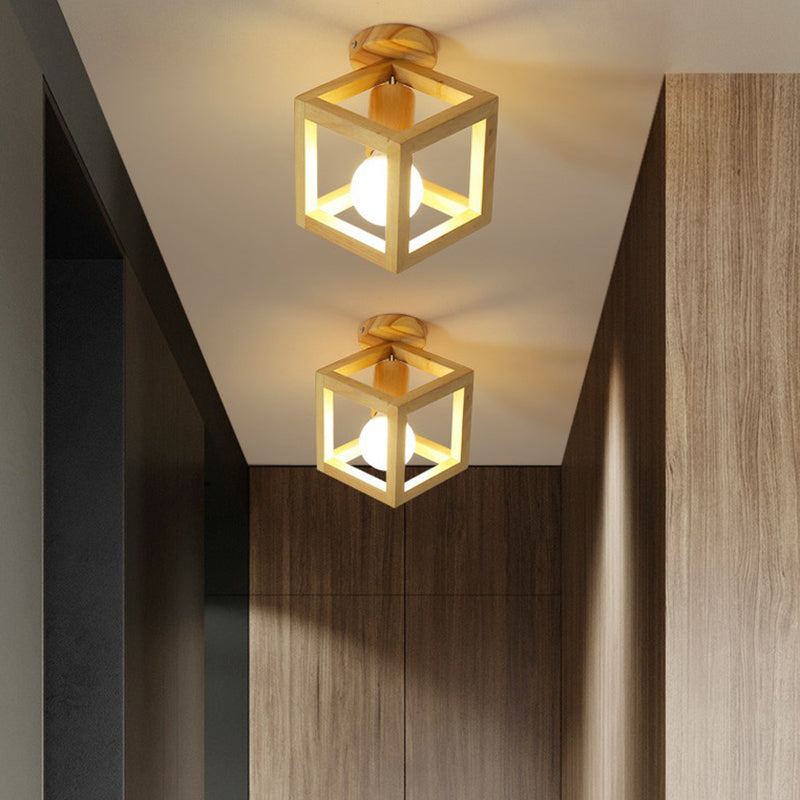 Modern Geometric Wooden Flush-Mount Ceiling Light Fixture - Small Size