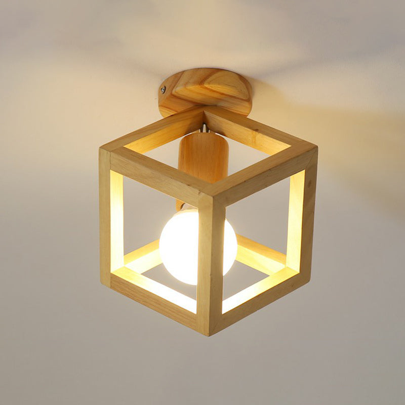 Modern Geometric Wooden Flush-Mount Ceiling Light Fixture - Small Size