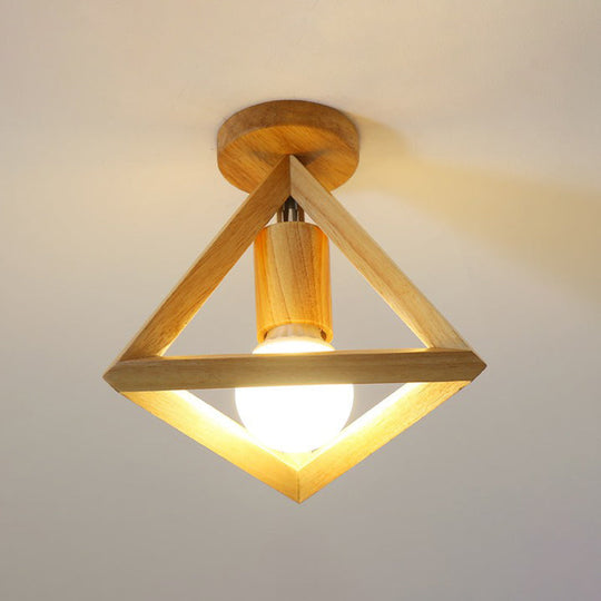 Modern Geometric Wooden Flush-Mount Ceiling Light Fixture - Small Size