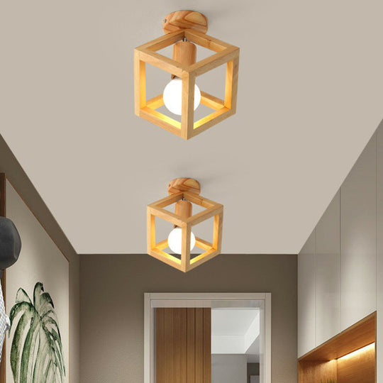 Modern Geometric Wooden Flush-Mount Ceiling Light Fixture - Small Size