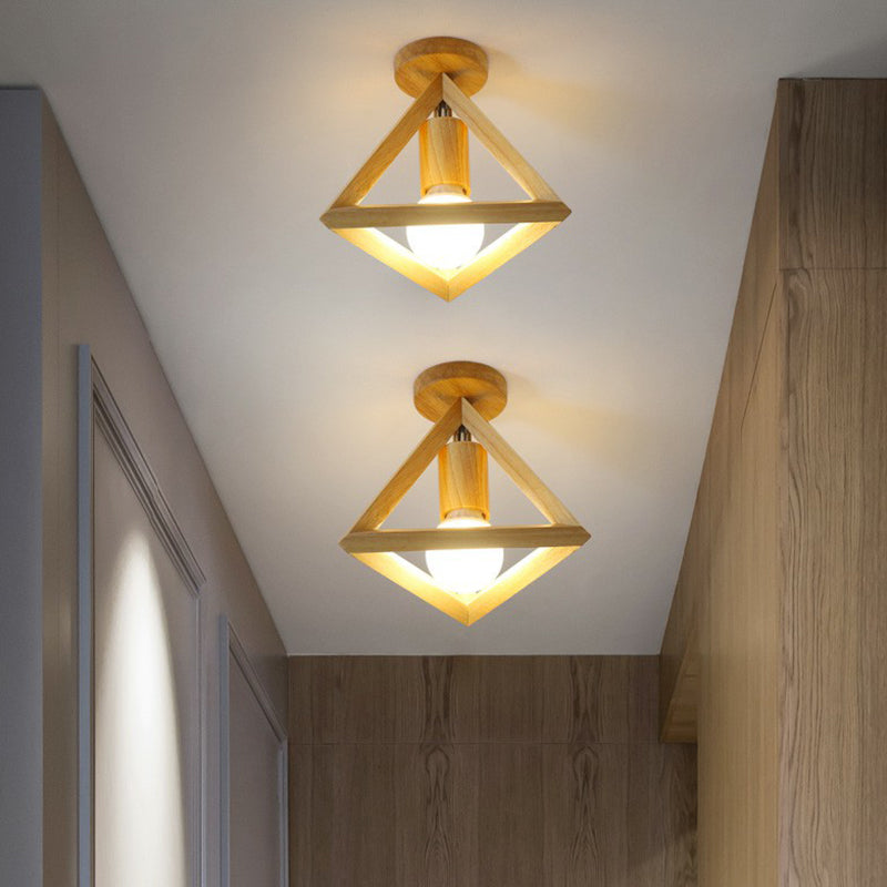 Modern Geometric Wooden Flush-Mount Ceiling Light Fixture - Small Size