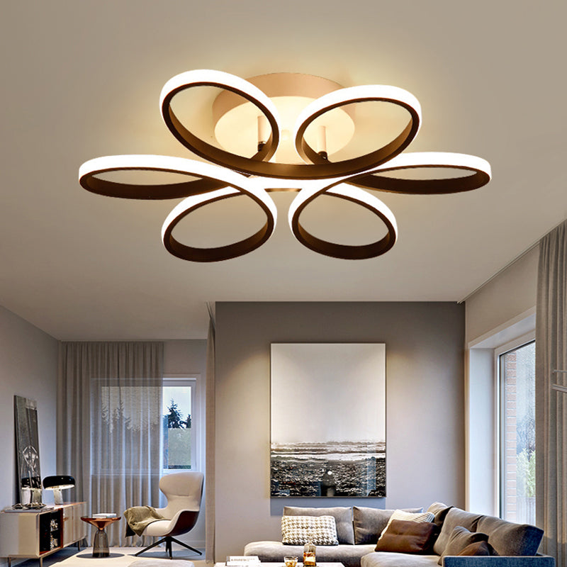 Modern LED Black Floral Metal Flush Light for Bedroom Ceiling