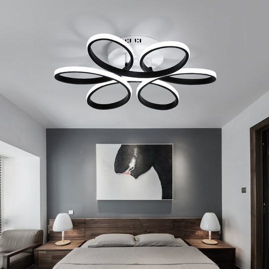 Modern LED Black Floral Metal Flush Light for Bedroom Ceiling