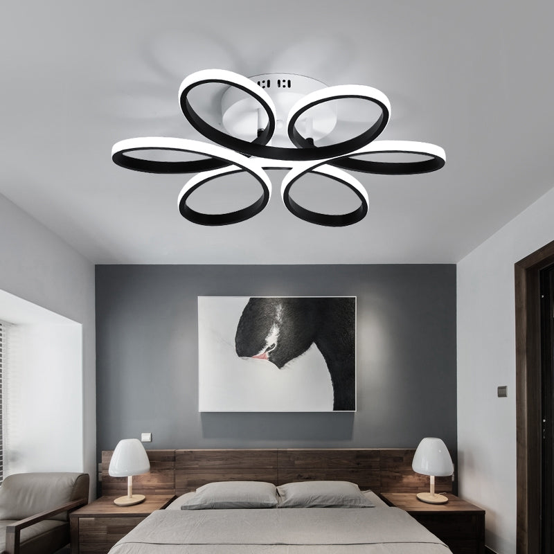 Modern Led Black Floral Metal Flush Light For Bedroom Ceiling