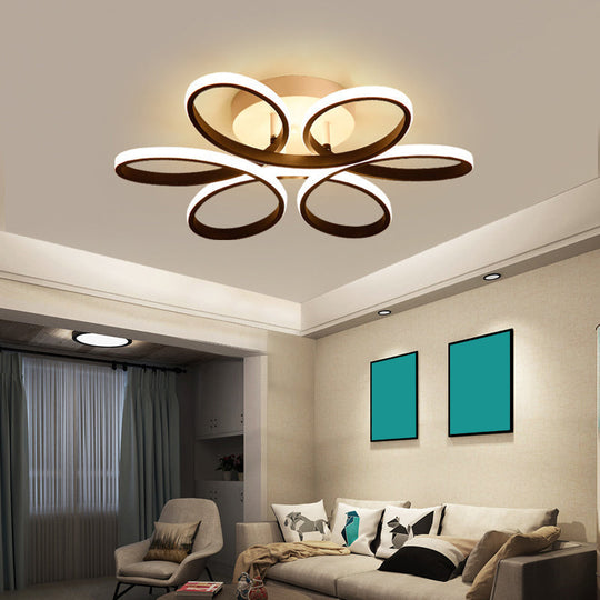 Modern LED Black Floral Metal Flush Light for Bedroom Ceiling