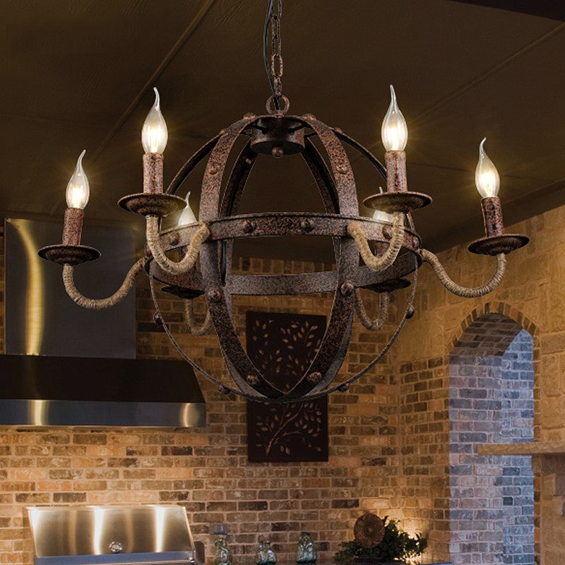 Metal Chandelier Lamp - Country Style 6-Light Pendant Lighting For Dining Room In Rust