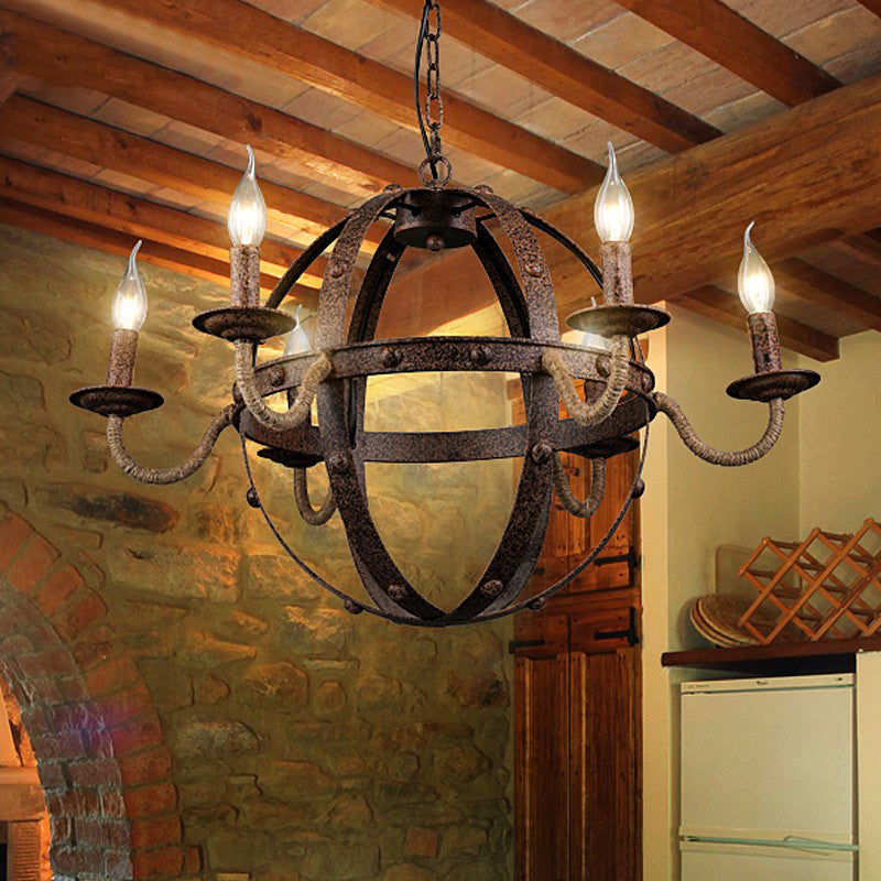 Metal Chandelier Lamp - Country Style 6-Light Pendant Lighting For Dining Room In Rust