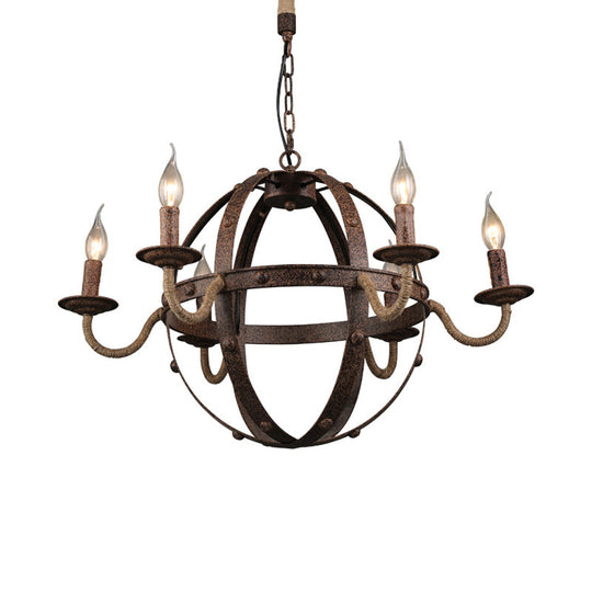 Metal Chandelier Lamp - Country Style 6-Light Pendant Lighting For Dining Room In Rust