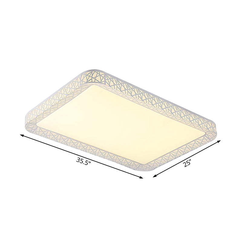 Plafonnier LED en acrylique moderniste - Plafonnier carré/rectangulaire blanc avec diffuseur givré, 19,5"/25"/35,5" de large