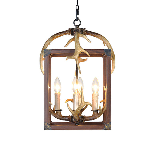 Rustic Metal Rectangle Frame Pendant Chandelier - Red Brown Finish 4/8 Lights Ideal For Dining Room