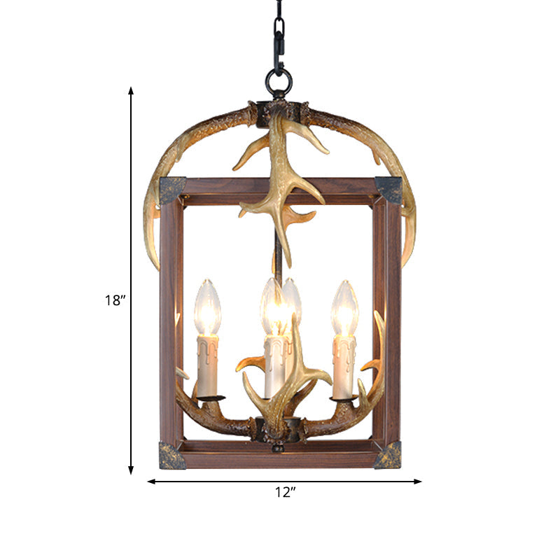 Rustic Metal Rectangle Frame Pendant Chandelier - Red Brown Finish 4/8 Lights Ideal For Dining Room