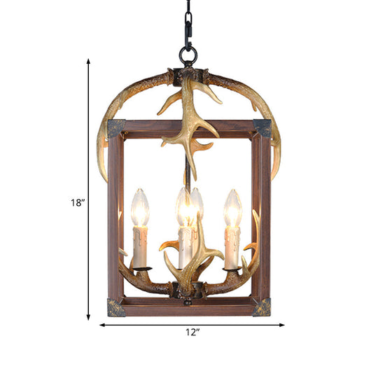 Rustic Metal Rectangle Frame Pendant Chandelier - Red Brown Finish 4/8 Lights Ideal For Dining Room