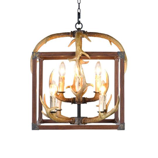 Rustic Metal Rectangle Frame Pendant Chandelier - Red Brown Finish 4/8 Lights Ideal For Dining Room