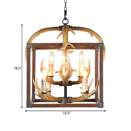 Rustic Metal Rectangle Frame Pendant Chandelier - Red Brown Finish 4/8 Lights Ideal For Dining Room