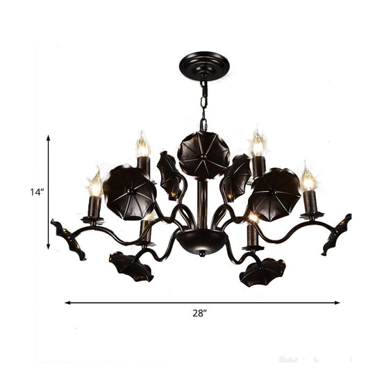 Metal Candle Chandelier Country 6-Light Pendant In Rust For Living Room