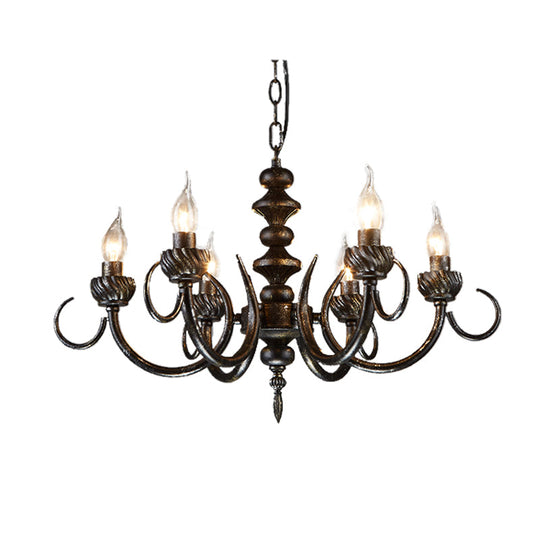 Rustic Antique Black Metal Chandelier With 6 Lights - Living Room Pendant Light Fixture