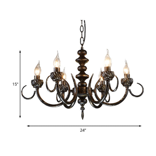 Rustic Antique Black Metal Chandelier With 6 Lights - Living Room Pendant Light Fixture