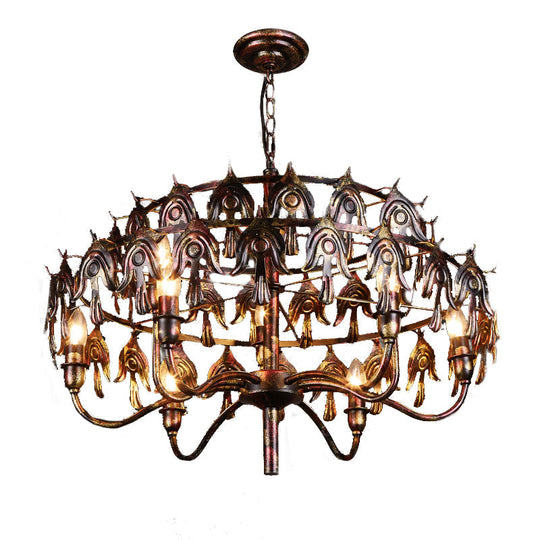 Rustic Copper Pendant Chandelier - 9-Light Country Metal Fixture For Living Room