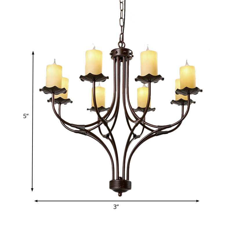 Yellow Glass Hanging Chandelier - Country Bronze Candle Design For Living Room 8 Lights Pendant